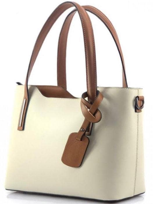 Saffiano Leather Tote with Contrasting Trim. Handmade in Italy, Free Shipping to the USA.