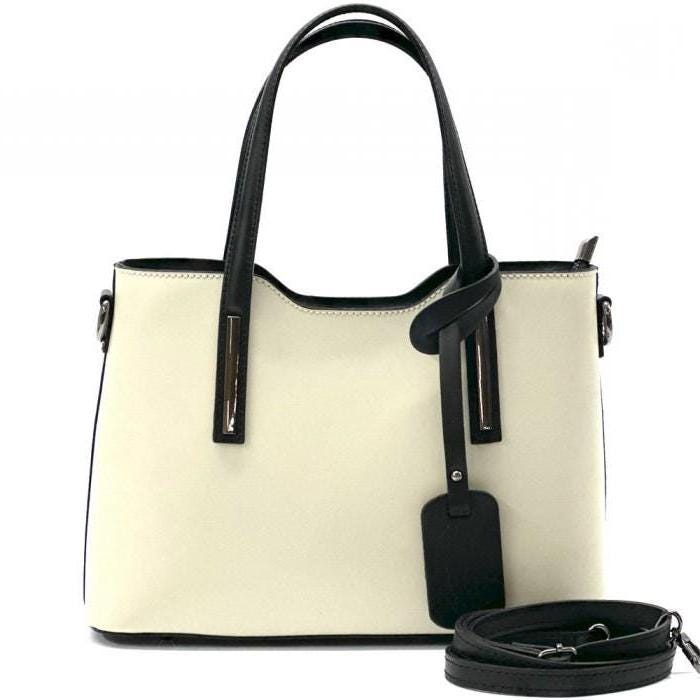 Full-grain, Saffiano Leather Tote with Contrasting Trim. Handmade in Italy, Free Shipping to the USA.