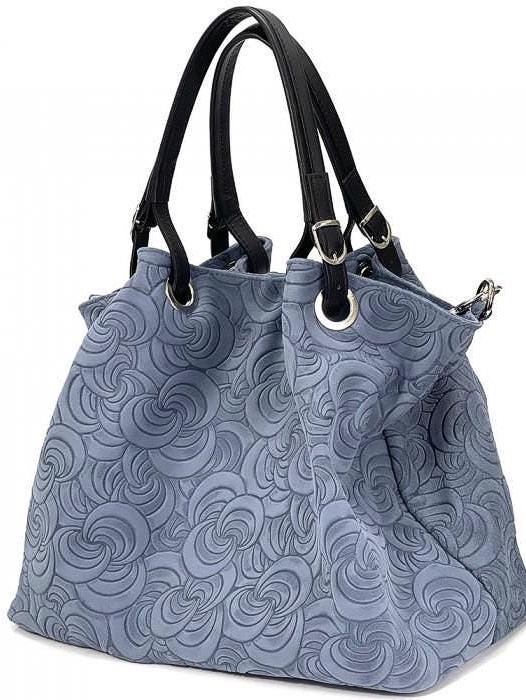 Embossed Leather Tote Bag: Slouchy Italian Shoulder Bag