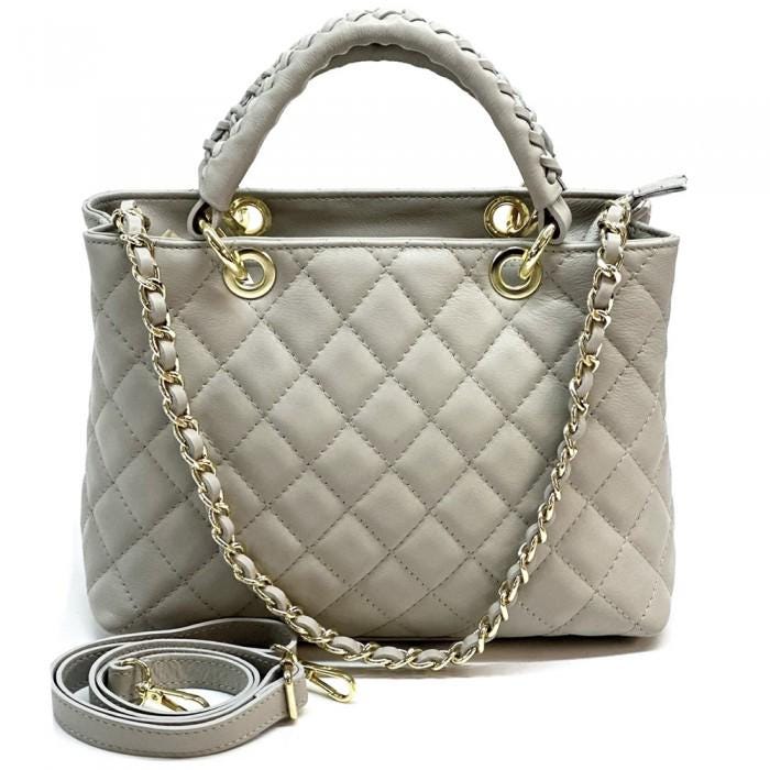 Quilted, Diamond Shape, Leather Tote, Made in Italy, Free Shipping to the US