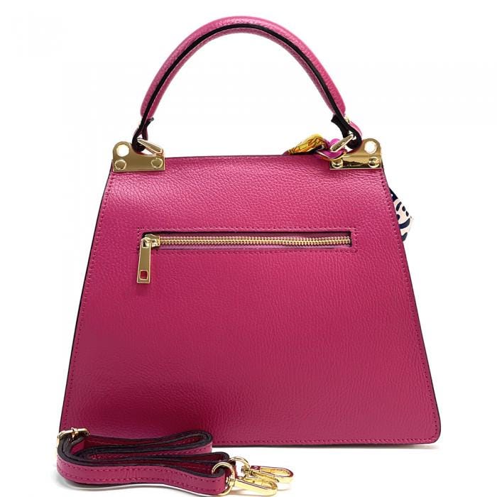 Classic Flap Design Tote in Pebbled Italian Leather, with Detachable Silk Scarf. Handmade in Florence, Italy. Free Shipping to the US.