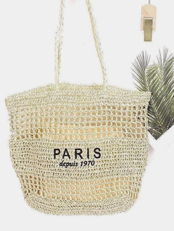 Braided Faux Straw Tote Bag with Pouch - PARIS, depuis 1970