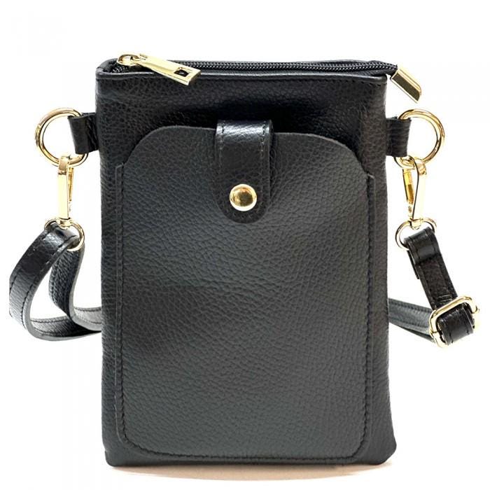 Pebbled Leather Phone Crossbody Bag: Handmade Italian Leather