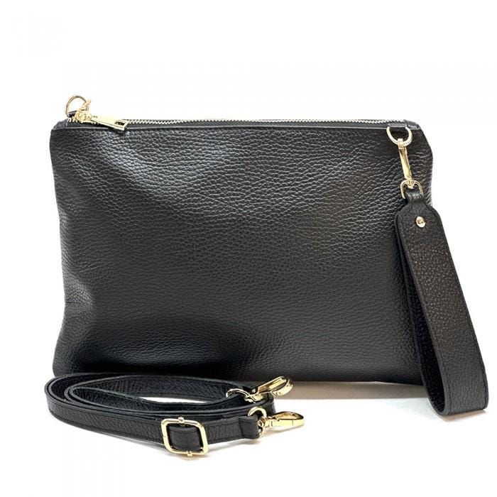 Pebbled Leather Crossbody Clutch: Handmade Italian Pouchette