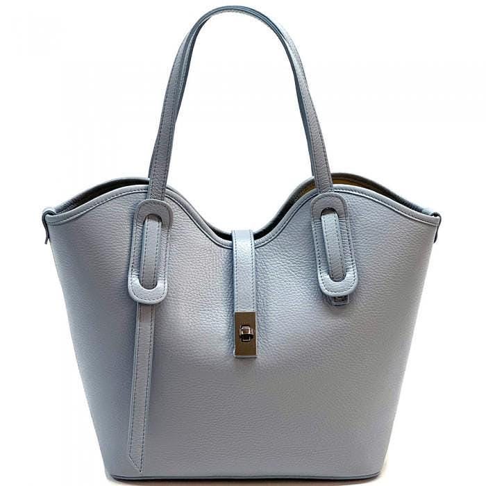 Pebbled Italian Leather Tote Bag: Scalloped Design, Handmade in Italy