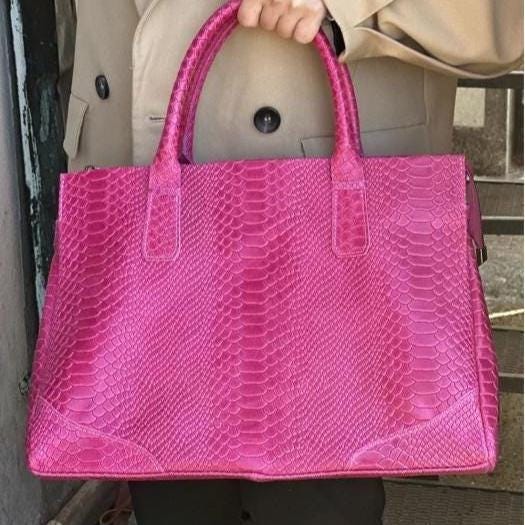 Python Printed Luxurious Leather Tote Bag, Unique and Bold Design, Handmade in Italy