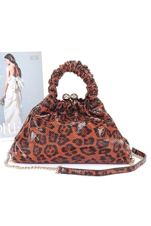 Soft, gathered, Faux Leather Bag in Leopard Print