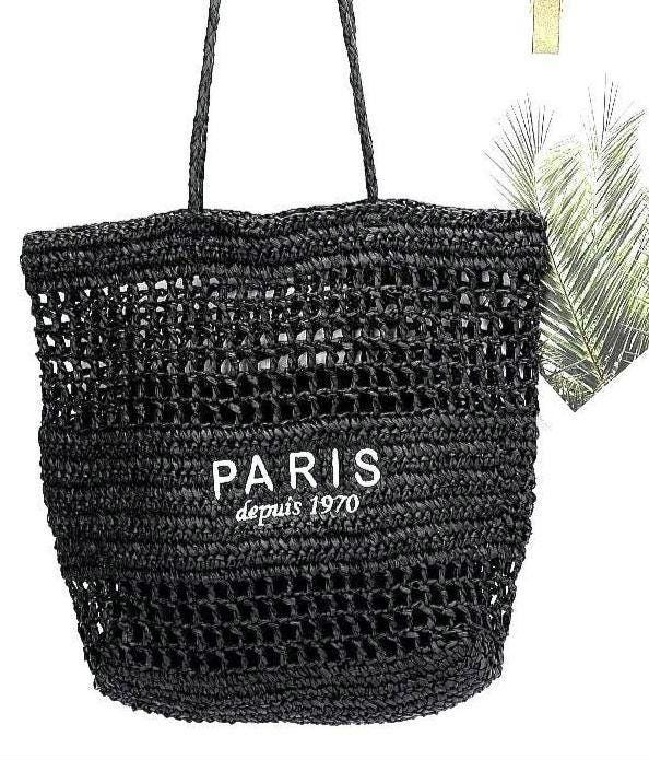 Braided Faux Straw Tote Bag with Pouch - PARIS, depuis 1970