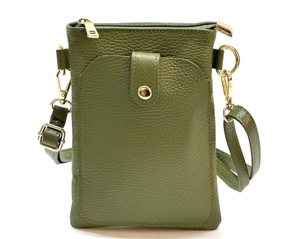 Pebbled Leather Phone Crossbody Bag: Handmade Italian Leather