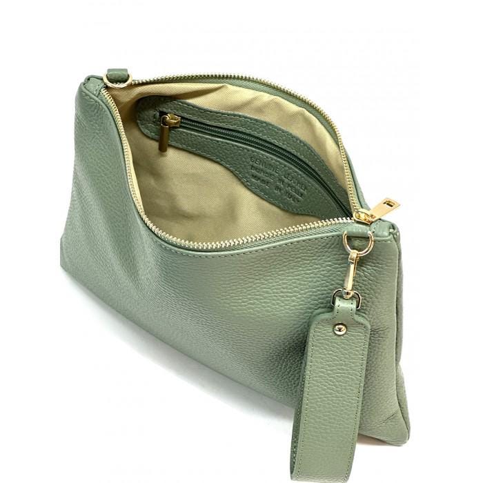 Pebbled Leather Crossbody Clutch: Handmade Italian Pouchette