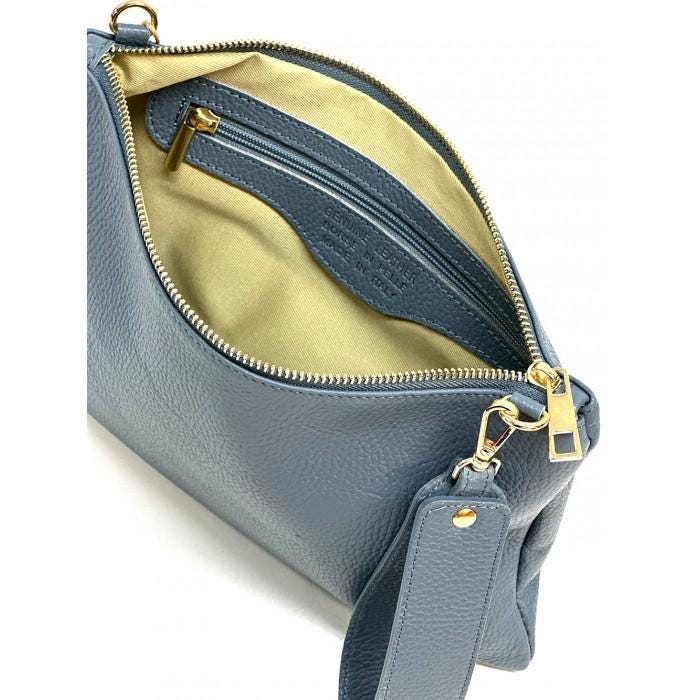 Pebbled Leather Crossbody Clutch: Handmade Italian Pouchette