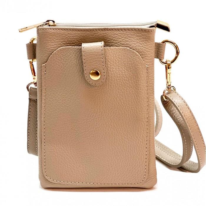 Pebbled Leather Phone Crossbody Bag: Handmade Italian Leather