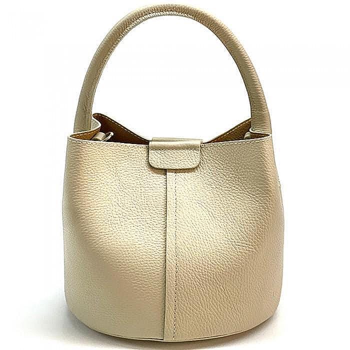 Italian Leather Bucket Bag: Butter Cream Pebbled Leather, Handmade Pochette