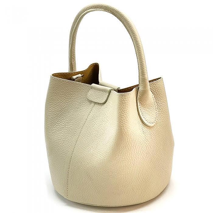Italian Leather Bucket Bag: Butter Cream Pebbled Leather, Handmade Pochette