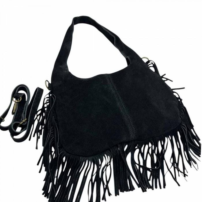 Suede Fringe Crossbody Bag: Handmade Italian Boho Shoulder Bag