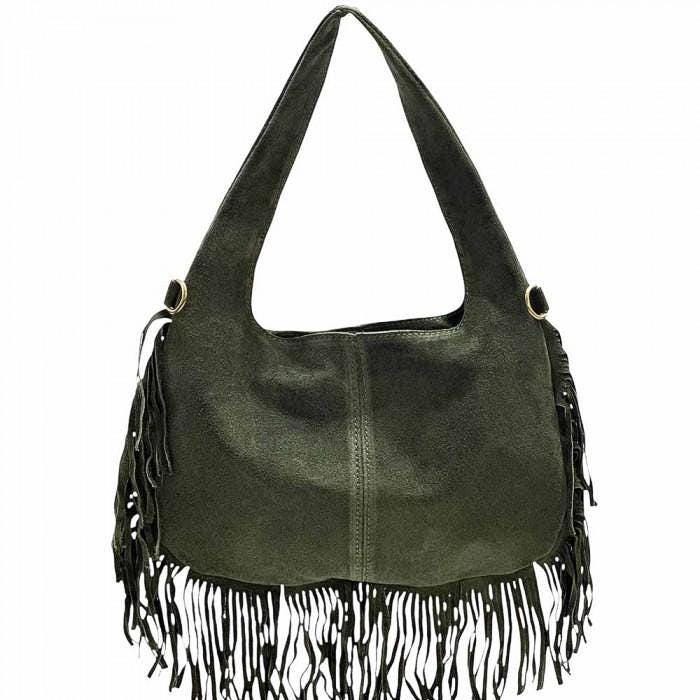 Suede Fringe Crossbody Bag: Handmade Italian Boho Shoulder Bag