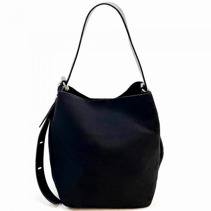 Italian Suede Bucket Bag: Full Grain Leather Strap, Gold Hardware