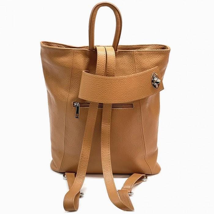 Pebbled Leather Convertible Backpack Shoulder Bag - Handmade Italian Design