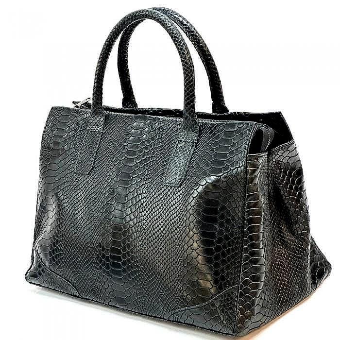Python Printed Luxurious Leather Tote Bag, Unique and Bold Design, Handmade in Italy