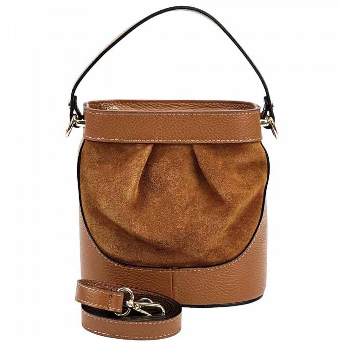 Handmade Leather & Suede Bucket Bag - Made in Italy