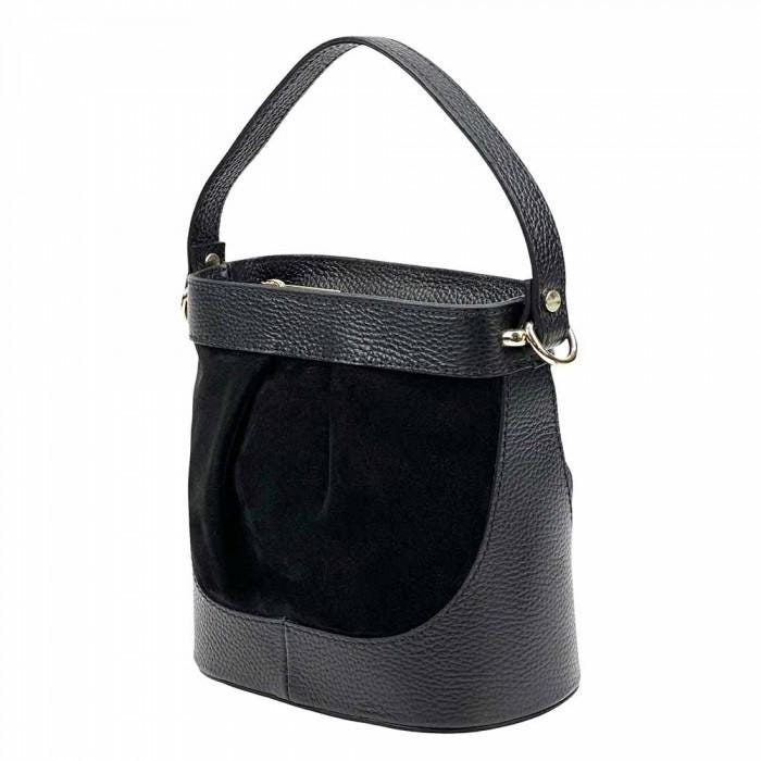 Handmade Leather & Suede Bucket Bag - Made in Italy