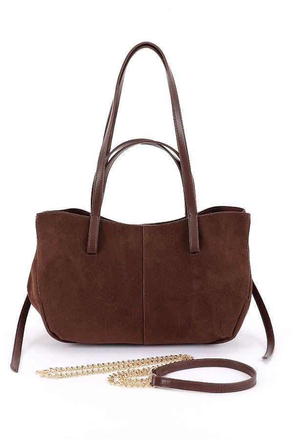 Vegan Suede Shoulder Bag with Chain Strap - 5 Colors