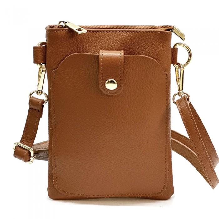 Pebbled Leather Phone Crossbody Bag: Handmade Italian Leather