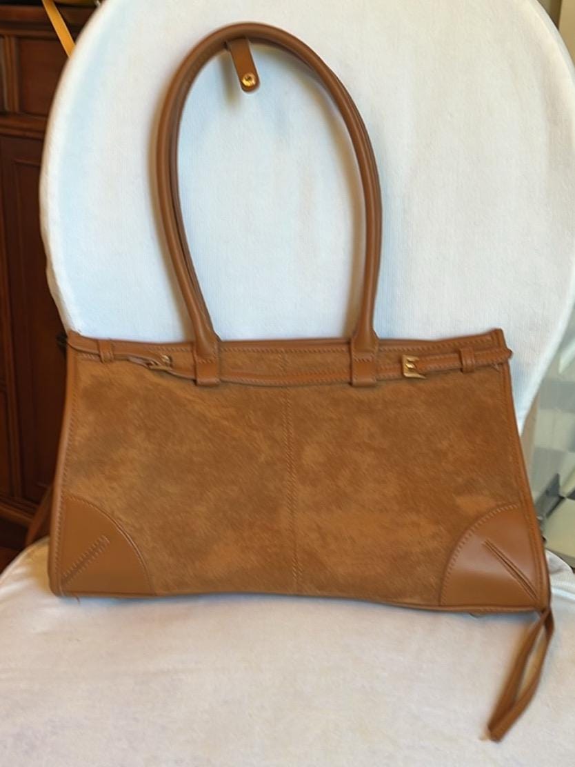 Toffee Vegan Suede Satchel Shoulder Bag