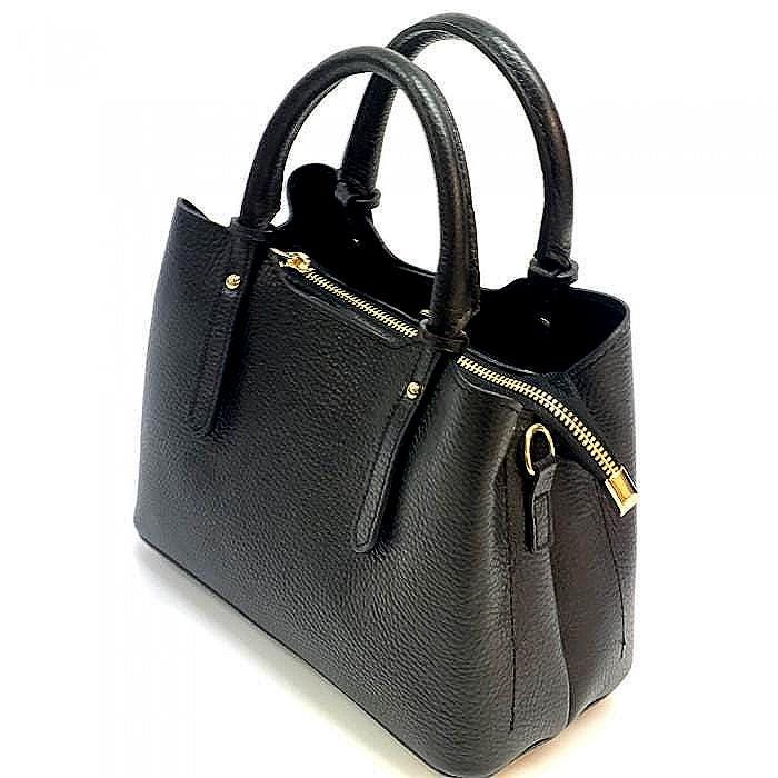 Pebbled Leather Tote Bag: Handmade Italian Cowhide, Gold Hardware