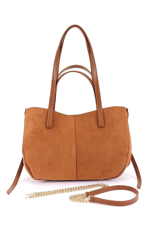 Vegan Suede Shoulder Bag with Chain Strap - 5 Colors