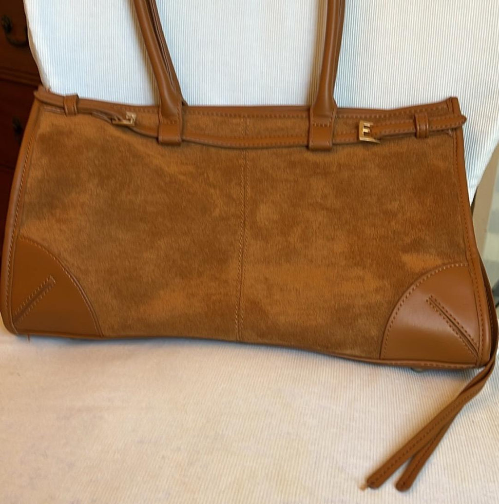 Toffee Vegan Suede Satchel Shoulder Bag