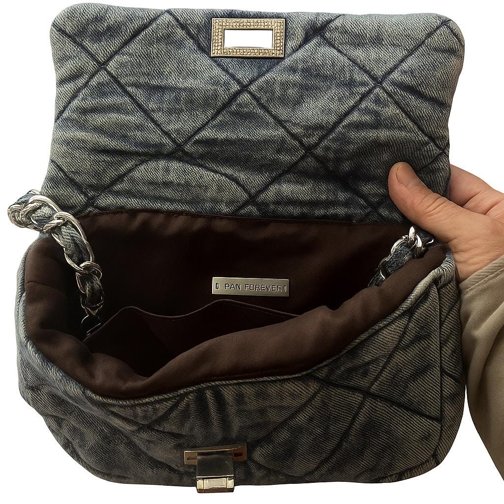 Denim Chic Quilted Shoulder Bag With Chain Strap - Designer Inspired