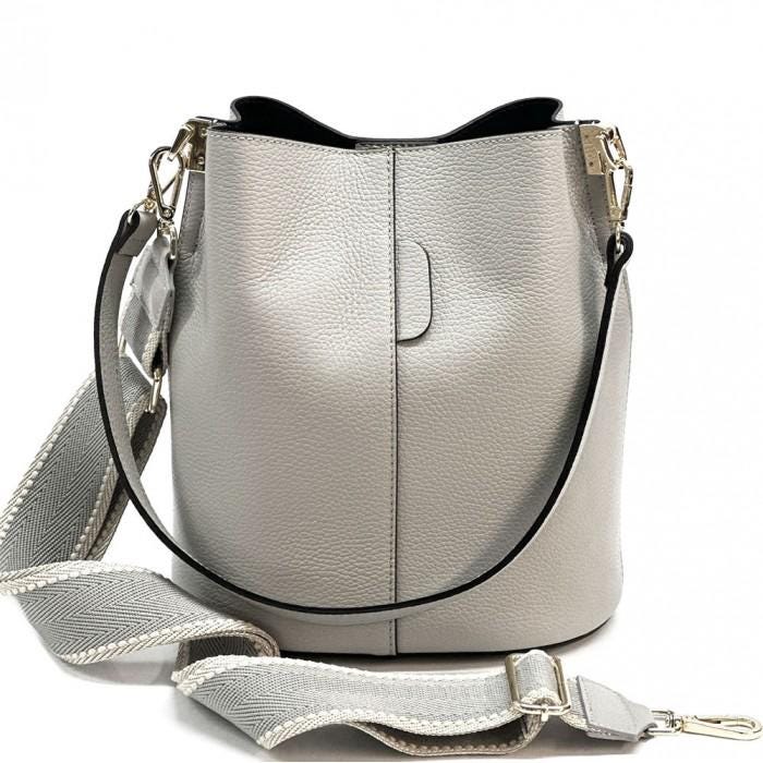 Pebbled Leather Bucket Bag: Handmade Italian Crossbody Shoulder Bag