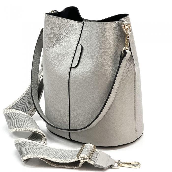 Pebbled Leather Bucket Bag in Bordeaux: Crossbody Shoulder Bag