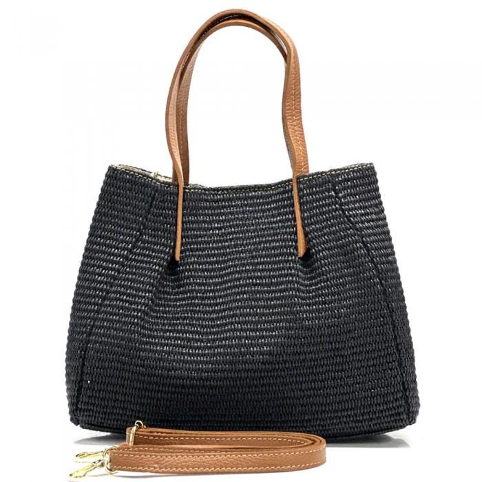 Handmade Raffia & Leather Tote Bag: Italian Design, Convertible Strap