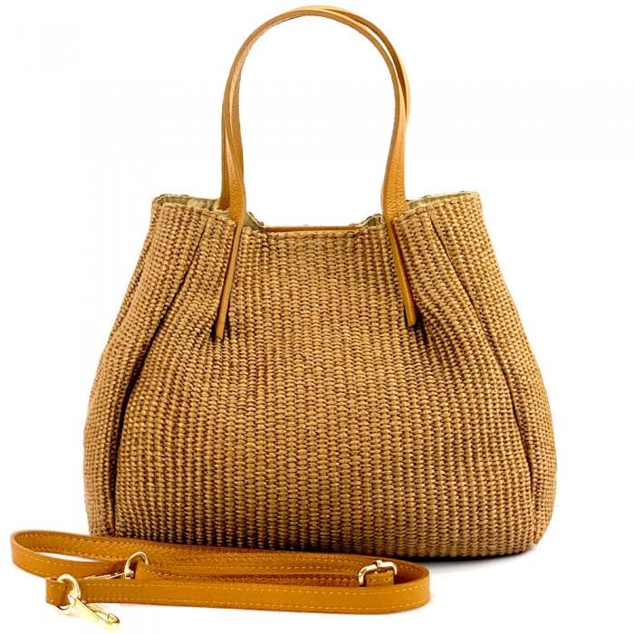 Handmade Raffia & Leather Tote Bag: Italian Design, Convertible Strap