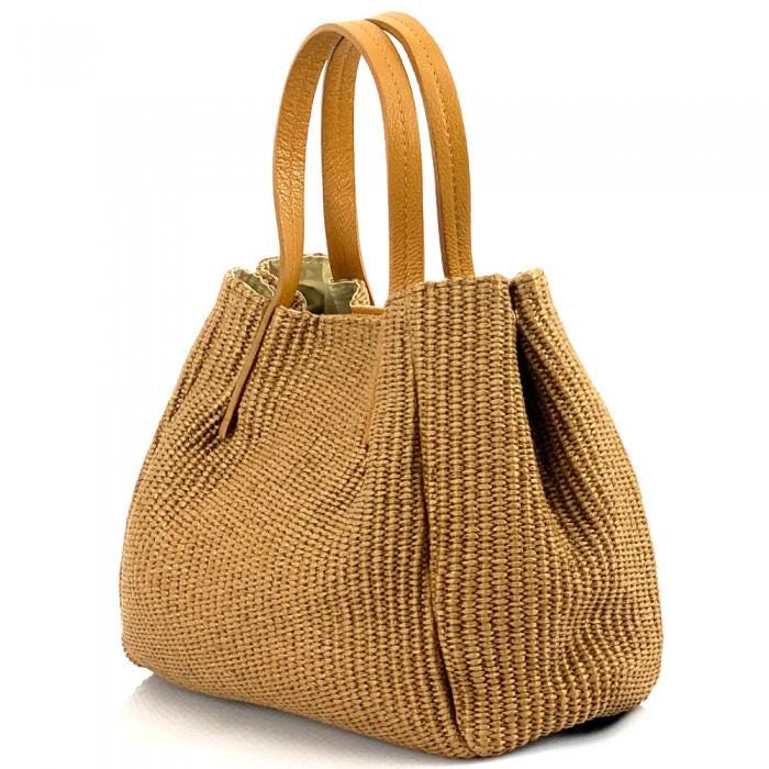 Handmade Raffia & Leather Tote Bag: Italian Design, Convertible Strap