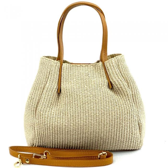 Handmade Raffia & Leather Tote Bag: Italian Design, Convertible Strap