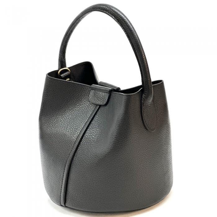 Black Leather Bucket Bag with Pouch: Handmade Italian Shoulder Bag