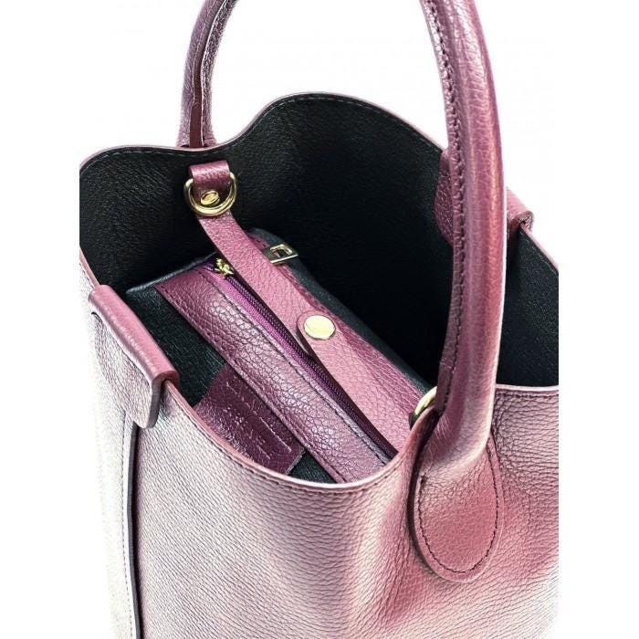 Pebbled Leather Bucket Bag in Bordeaux, Handmade Italian Handbag with Pochette