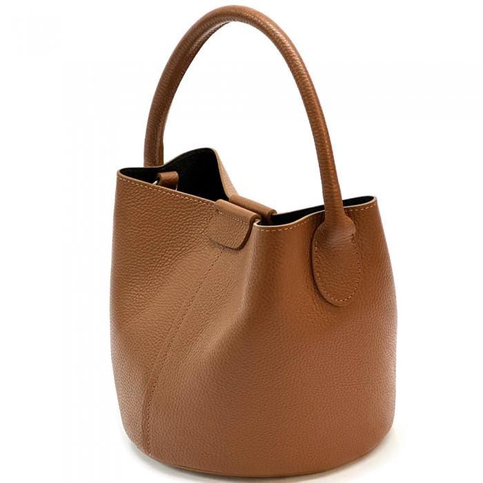 Tan Pebbled Leather Bucket Bag with removable Pouchette