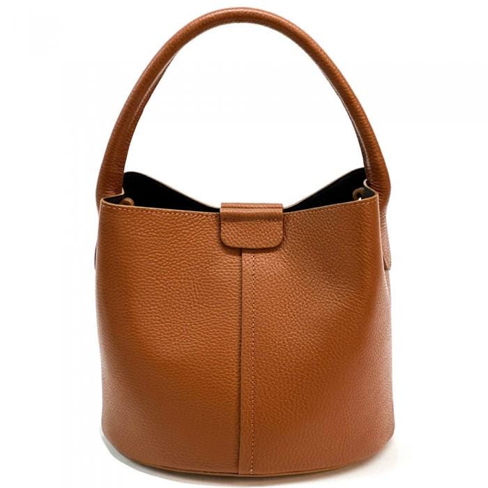 Tan Pebbled Leather Bucket Bag with removable Pouchette