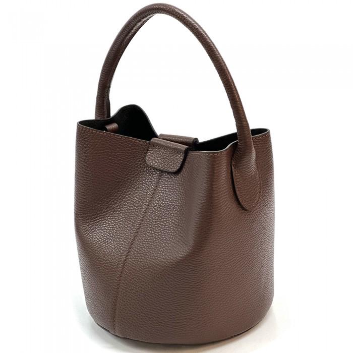 Chocolate Brown Pebbled Leather Tote Bag with Pochette - Made in Italy
