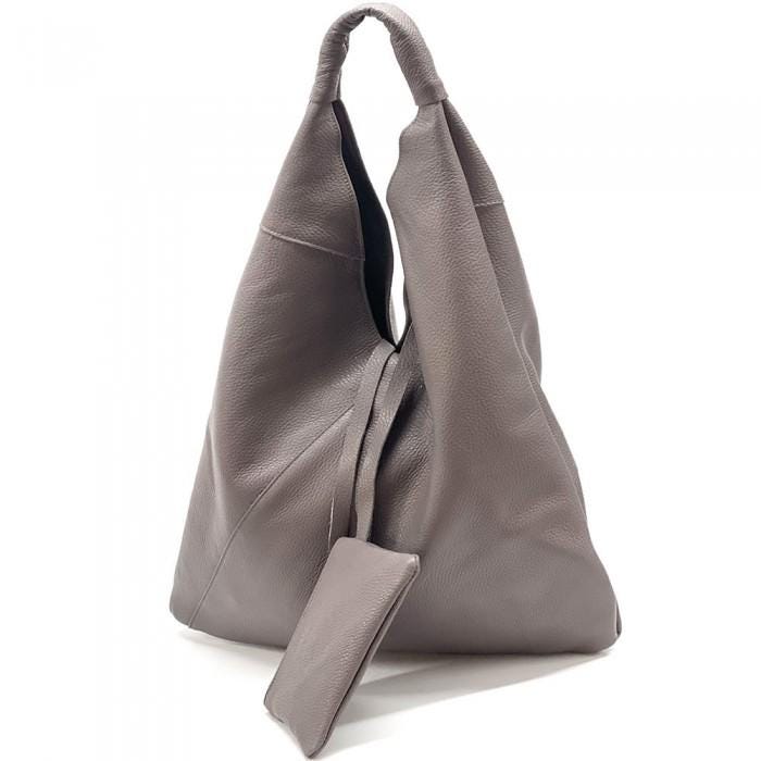 Slouchy Leather Triangle Bag: Handmade Italian Shoulder Bag with Pochette