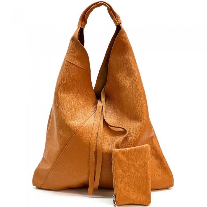 Slouchy Leather Triangle Bag: Handmade Italian Shoulder Bag with Pochette