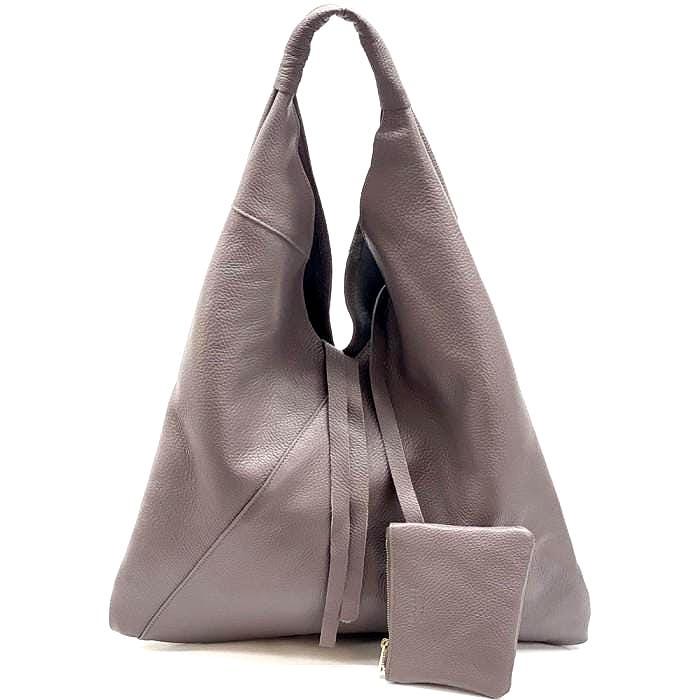 Slouchy Leather Triangle Bag: Handmade Italian Shoulder Bag with Pochette