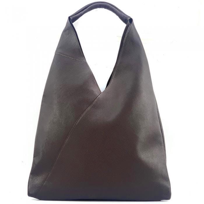Slouchy Leather Triangle Bag: Handmade Italian Shoulder Bag with Pochette
