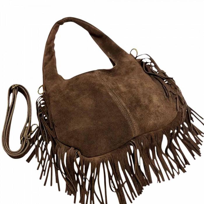 Suede Fringe Crossbody Bag: Handmade Italian Boho Shoulder Bag