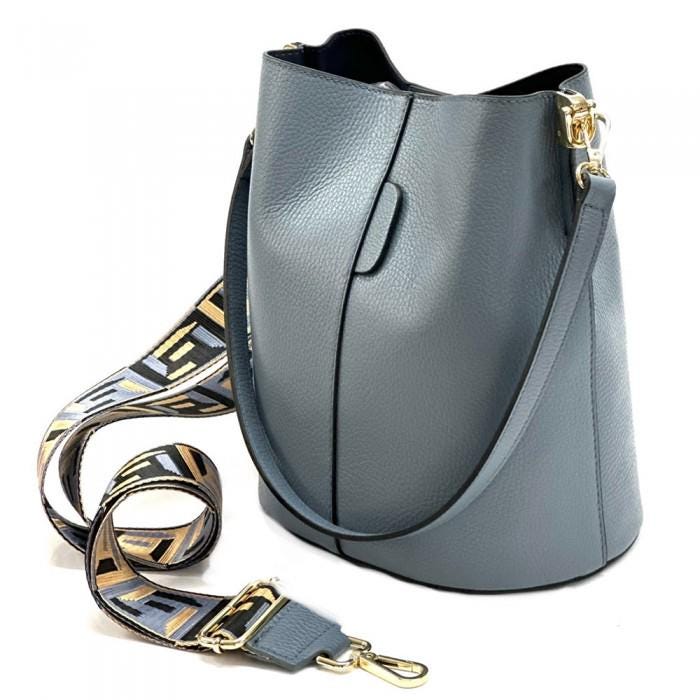 Pebbled Leather Bucket Bag: Handmade Italian Crossbody Shoulder Bag
