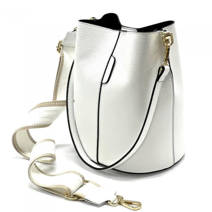Pebbled Leather Bucket Bag: Handmade Italian Crossbody Shoulder Bag